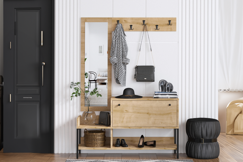 meuble d'entrée DRAGOR avec porte manteau et rangements à chaussures