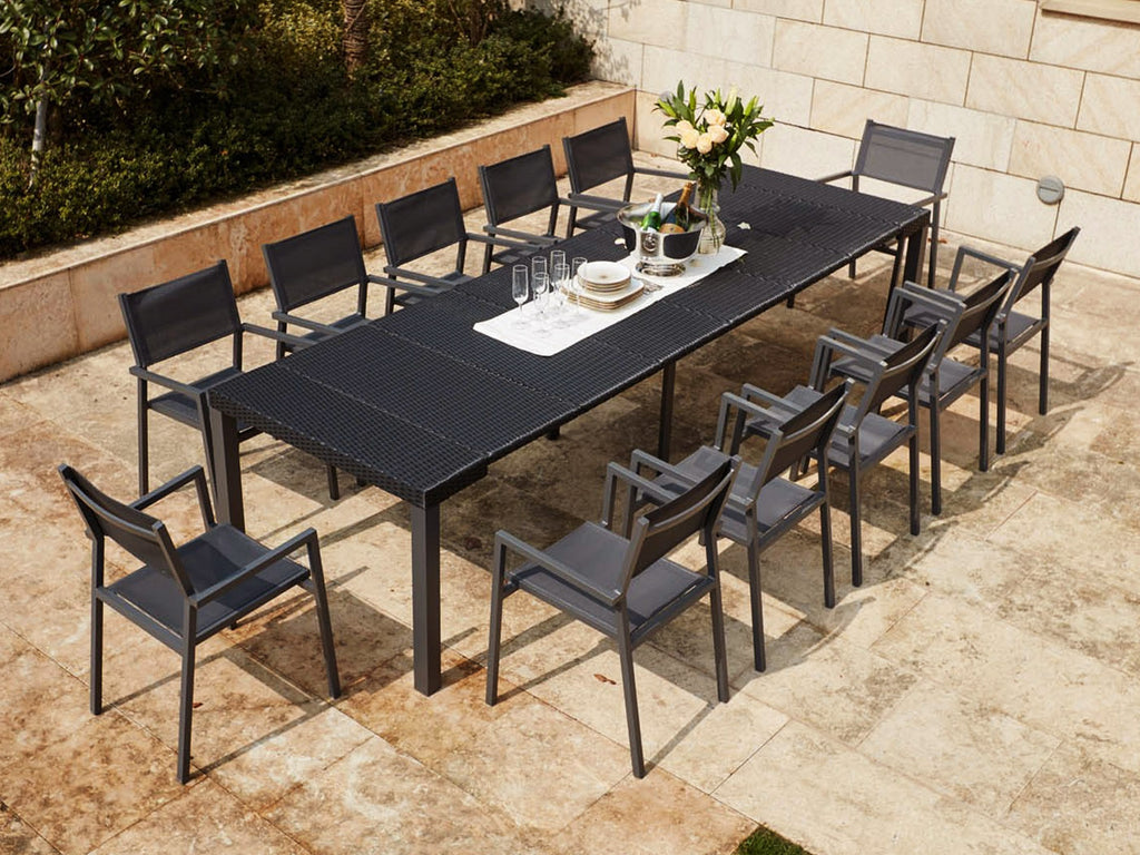 Console Extensible En Aluminium + 12 Chaises – Table De Jardin 2 à 12 Places, Design OLHAO Gris – Rangement Facile, Moderne - 10