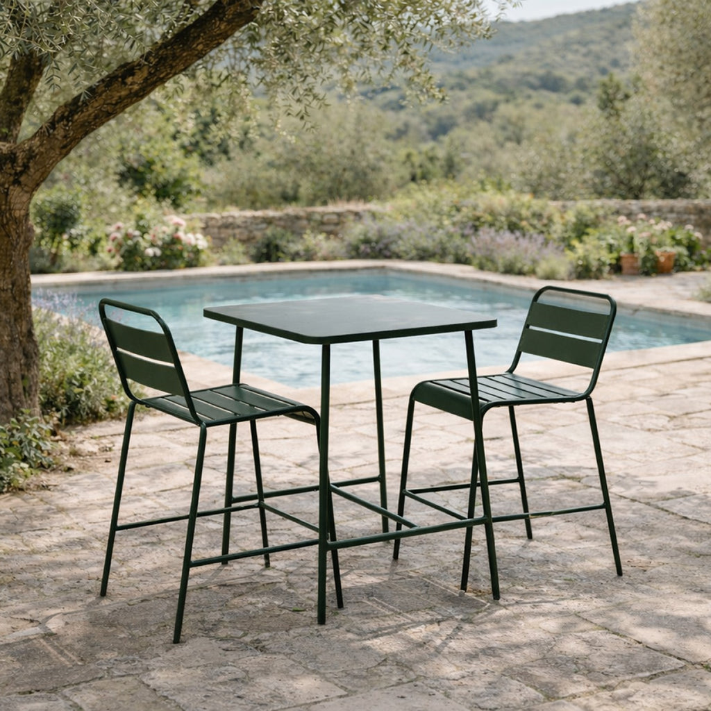 Ensemble table de bar et 2 chaises hautes d'extérieur