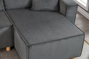Canapé d'angle en velours côtelé gris foncé zoom 2