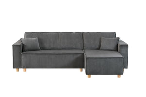 Canapé d'angle 4 places en velours côtelé gris foncé