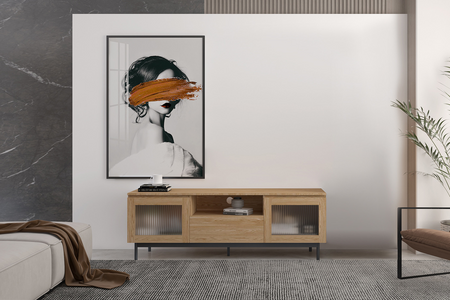 Meuble TV en bois avec portes en verre flûté Prague