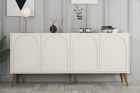 Buffet 4 portes design arrondi crème 180x81cm Lister photo d'ambiance