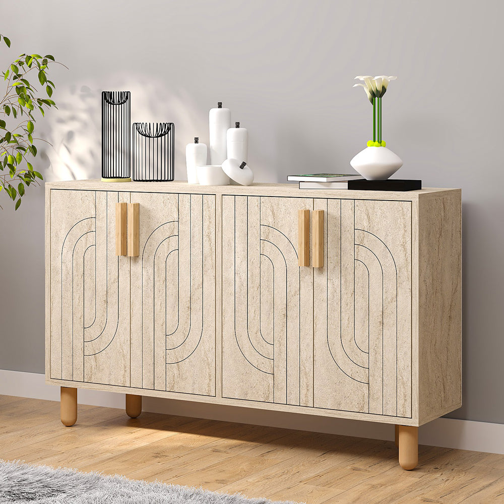 Buffet à 4 portes effet travertin nervuré 120x73cm