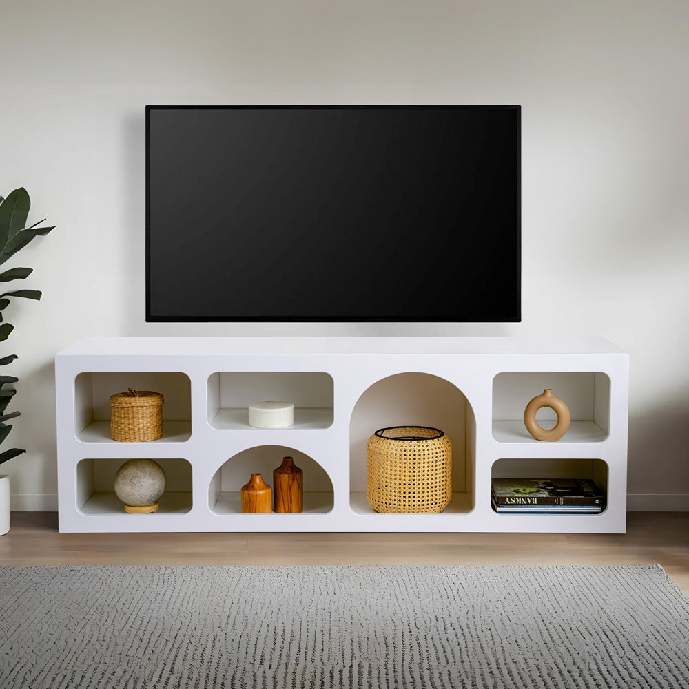 Buffet bas 7 niches design organique blanc 160x50cm