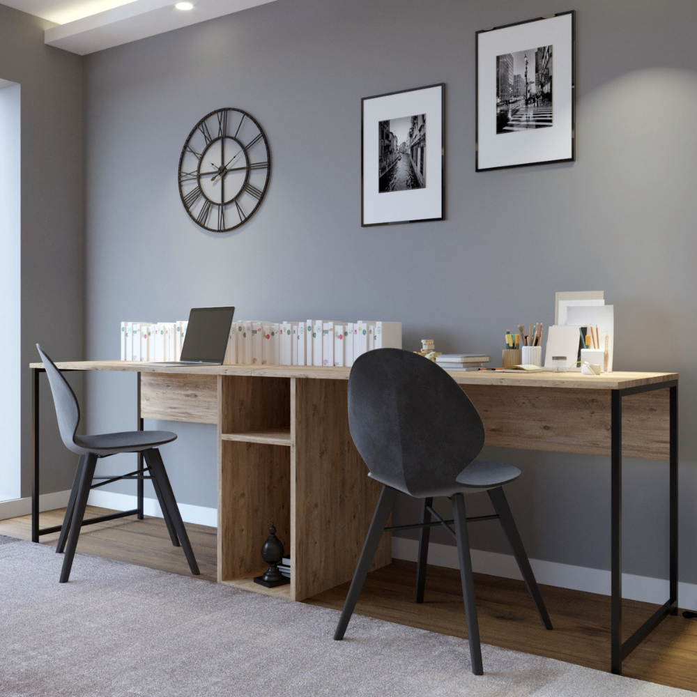 Bureau 2 personnes en bois avec niches