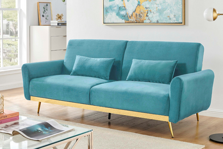 Canapé convertible 3 places en velours bleu Cyano