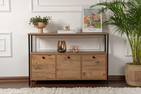 Console avec rangements bois et métal noir 120x77cm Solis photo d'ambiance