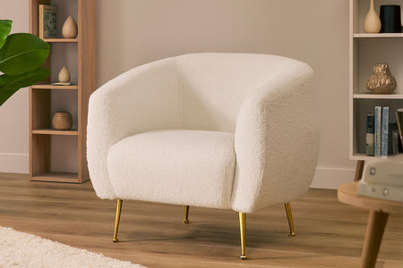 Fauteuil tissu bouclette blanc Garcia mise en situation