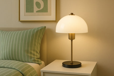 Lampe de table champignon blanc 38cm Lisette photo d'ambiance