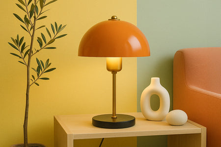Lampe de table champignon orange 38cm Armance photo d'ambiance