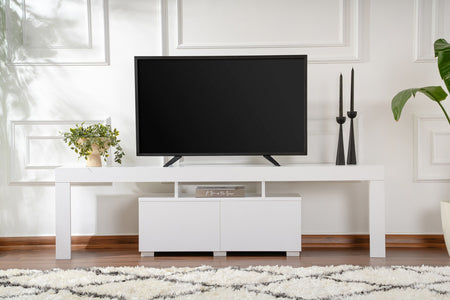 Meuble TV avec placards blanc 180cm Baso photo d'ambiance