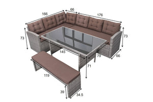 meubles de jardin angle et banquette Gris et café Moorea dimensions