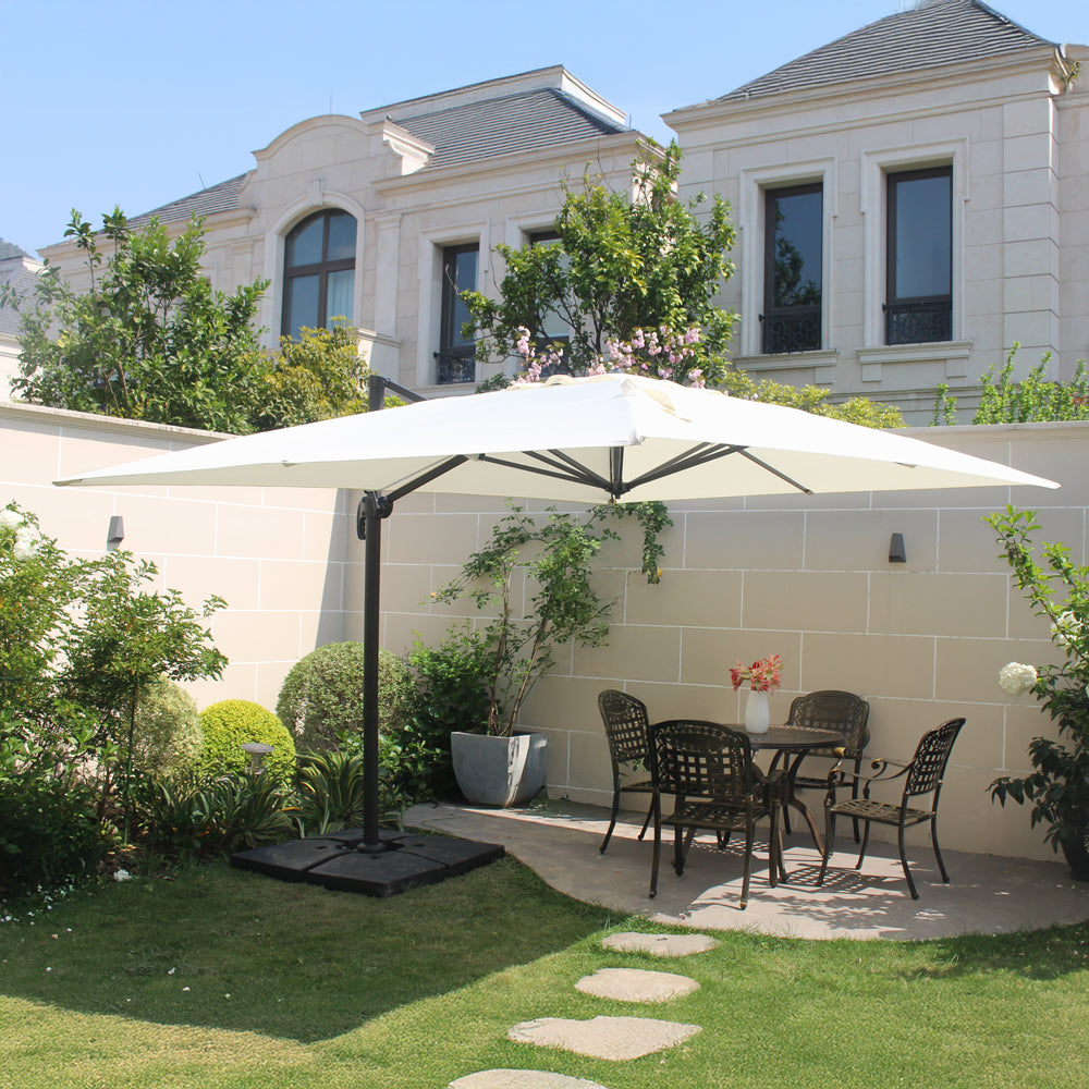 Ensemble parasol déporté rectangulaire 3x4m et 4 dalles à lester