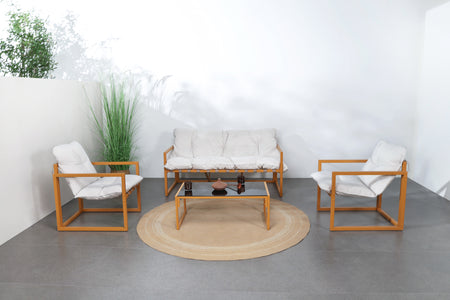 Salon de jardin 5 places contemporain brun et beige Rabat photo d'ambiance