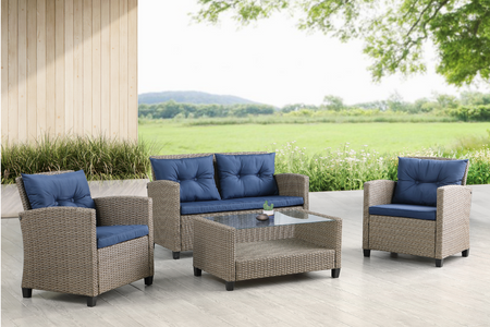 Salon de jardin Parma en résine tressée gris et bleu