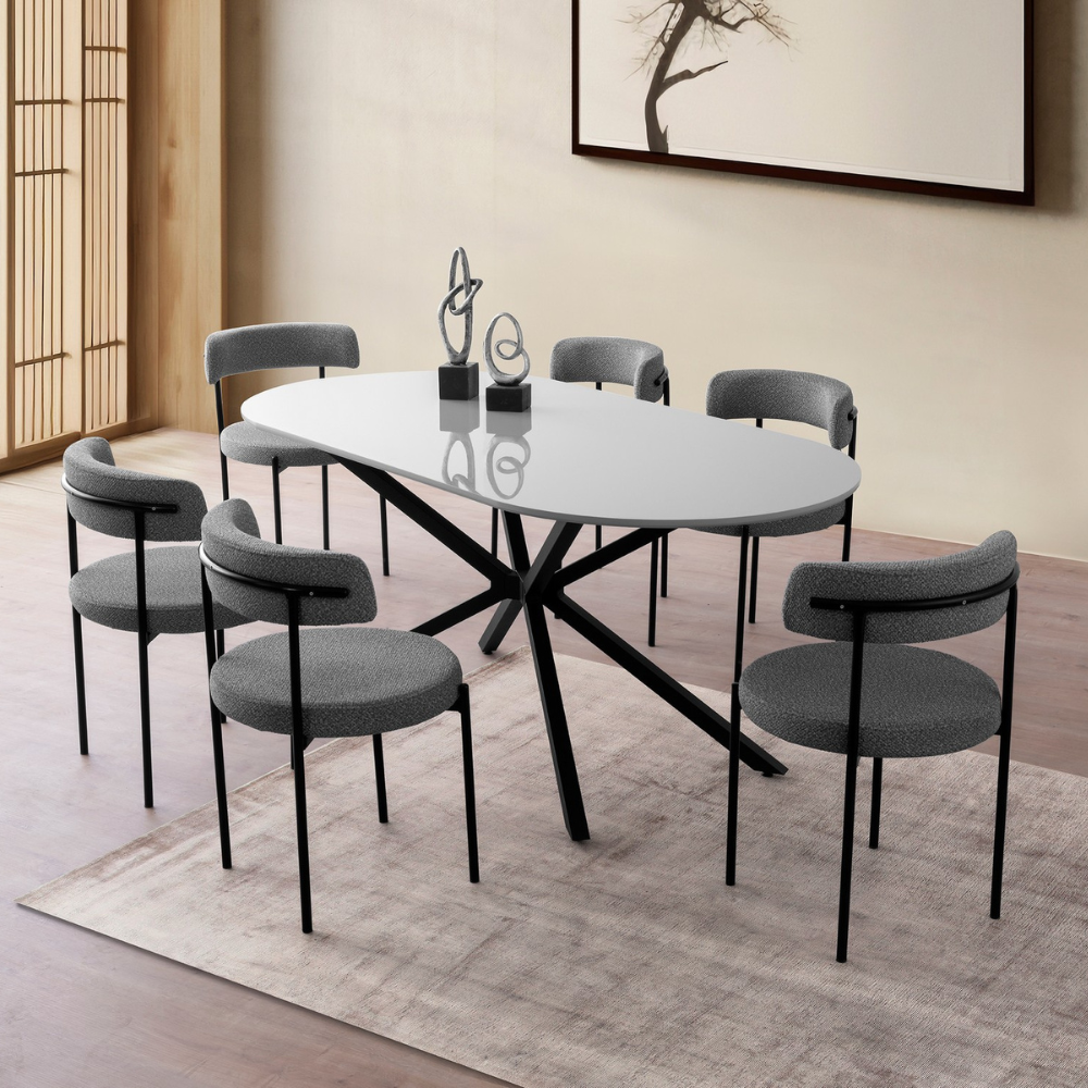 Table à manger 6 personnes grise et noire 180 cm