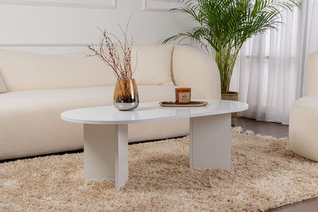 Table basse ovale blanche 119x60cm Azos photo d'ambiance