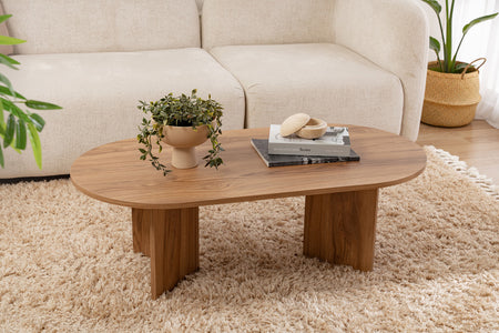 Table basse design ovale bois 120cm Raav photo d'ambiance