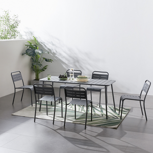 Table de jardin Bergame en acier 6 personnes gris foncé avec chaises