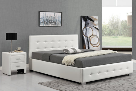 structure de lit design Newington 160 x 200 Blanc avec coffre de rangement
