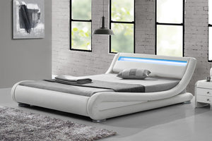 Structure de lit en simili avec LED intégrés 160 x 190 cm Blanc