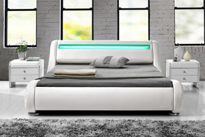 Structure de lit en simili 160 x 190 cm avec LED intégrés Blanc