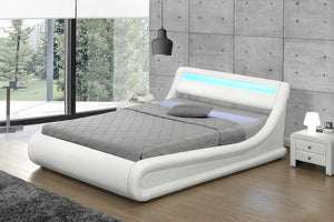 cadre de lit en simili avec coffre de rangement et LED intégrés 140 x 190 cm Blanc