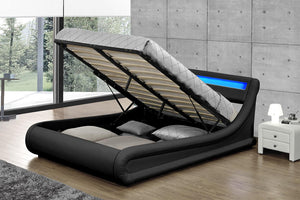 cadre de lit en simili 140 x 190 cm avec coffre de rangement et LED intégrés Noir 