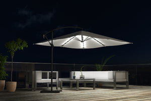 parasol déporté Ecru avec LED de 3 x 3 m Solenzara Bulle