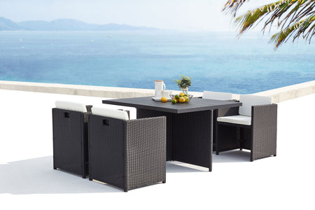 salon de jardin encastrable de 4 places en résine Noir et blanc tressée