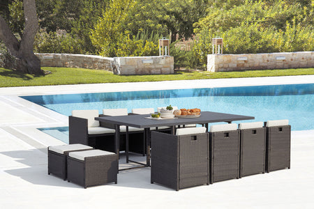 salon de jardin encastrable de 12 places en résine tressée Gris et blanc