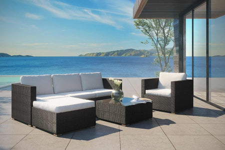 salon de jardin de 6 places en résine tressée Noir et blanc