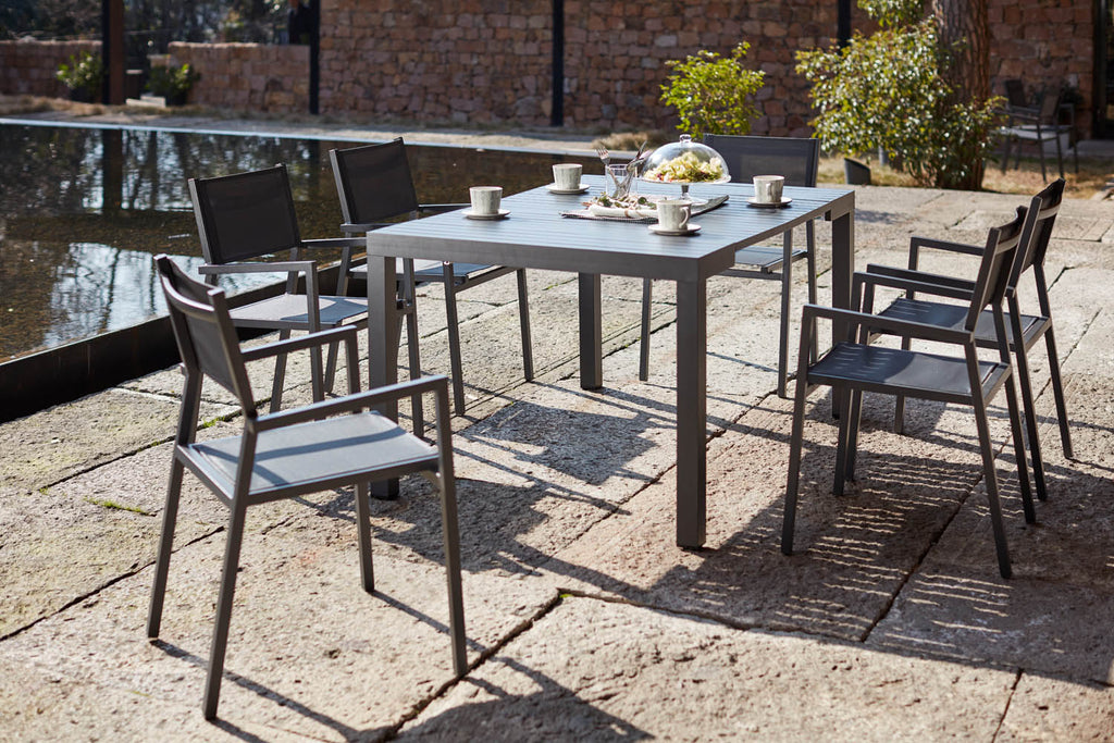 Console Extensible En Aluminium + 12 Chaises – Table De Jardin 2 à 12 Places, Design OLHAO Gris – Rangement Facile, Moderne - 2