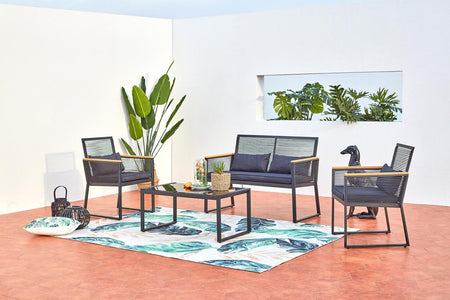 salon de jardin bas Noir et bois Mihata