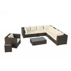 salon de jardin panoramique de 8 places en résine tressée Noir et blanc sur fond Blanc Salerne