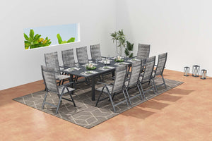 table de jardin extensible pour 10 personnes + 10 chaises en aluminium