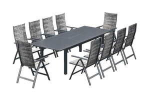 table de jardin extensible pour 10 personnes et 10 chaises en aluminium