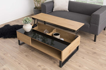 table basse elevable de style industriel Noir et bois Ela