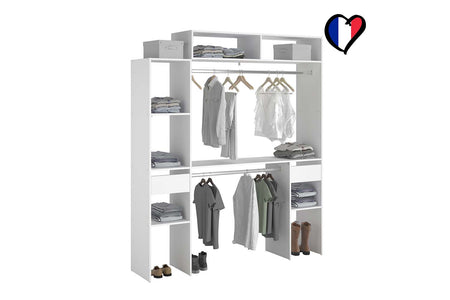 dressing extensible 2 placards + 4 étagères + 2 tiroirs Elysée blanc