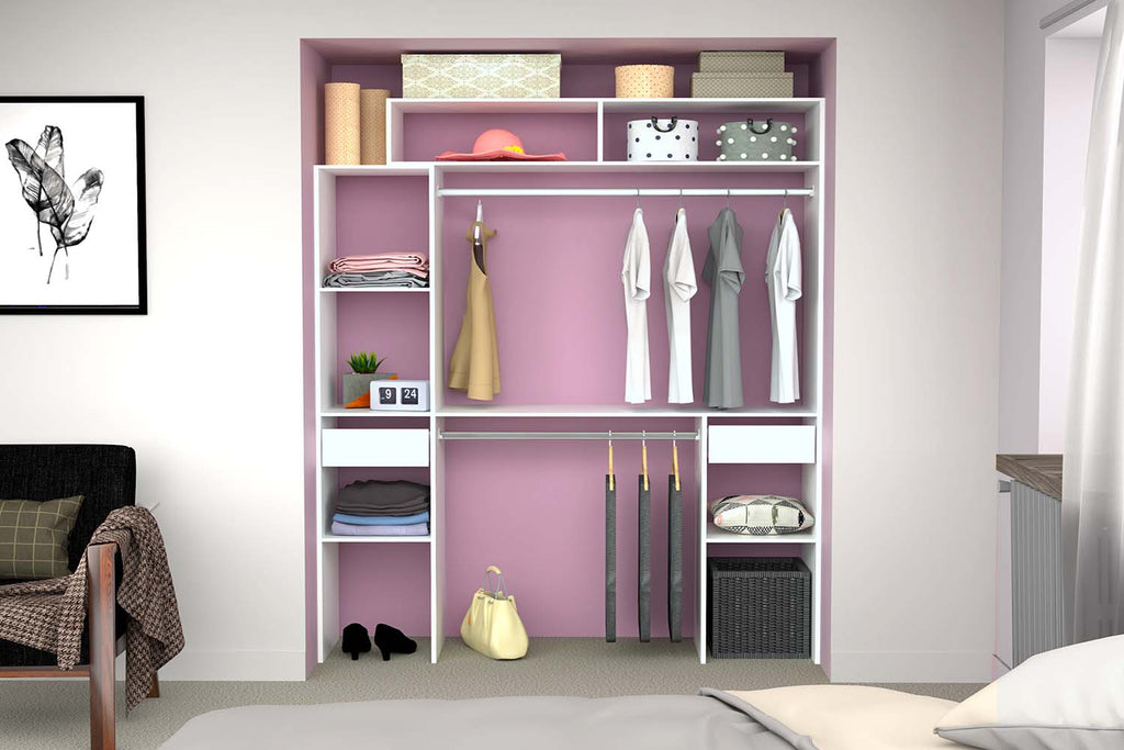 Dressing extensible 2 penderies + 4 étagères + 2 tiroirs Elysée