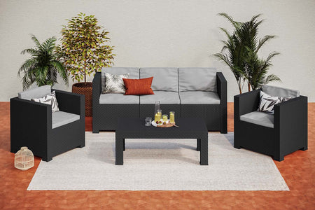 salon de jardin de 5 places en résine tressée gris anthracite