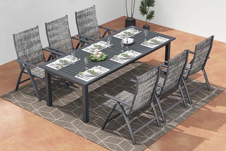 table de jardin extensible pour 10 personnes + 6 chaises en aluminium