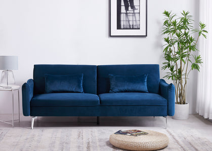 Canapé design convertible 3 places en velours bleu Betty