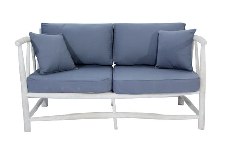 Fauteuil 2 personnes en teck avec coussin gris MOA