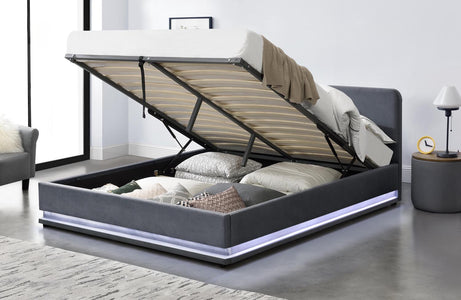 Lit coffre LED 140 en velours gris New York