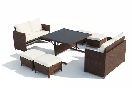 Salon de jardin nouméa marron et blanc résine tressée fond blanc