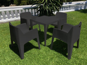 Table et fauteuils 4 personnes plastique recyclé gris anthracite