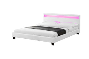 cadre de lit en simili avec LED intégrés 160 x 190 cm Blanc