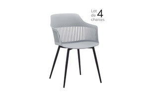 chaise de salle à manger design gris avec accoudoirs Inès x4 fond Blanc